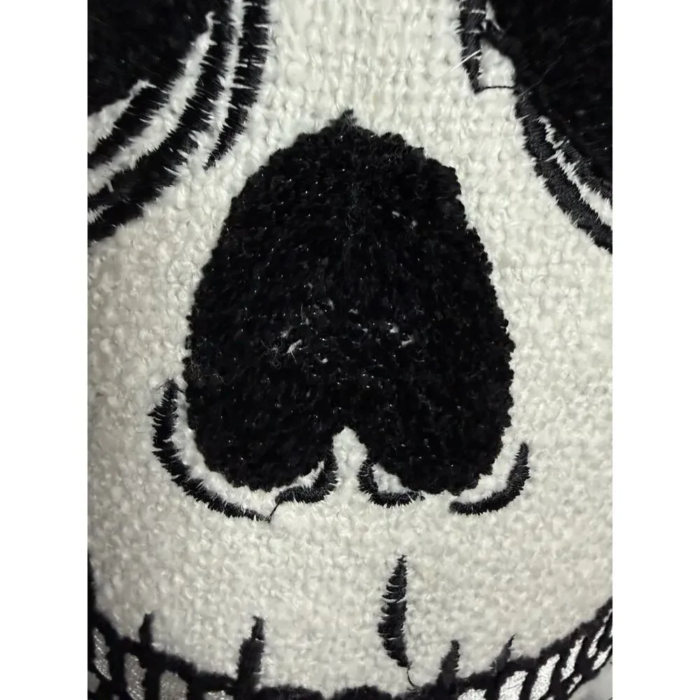 Mary & Edgar Embroidered Skull Margarita Pillow White NWOT Thread Defect